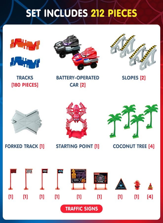 Humzo Spider Tracks Car Toys for Boys Ages 3-8, 2 Spider Cars & 212PCS Flexible Race Track, STEM Building Toy Gift for 3 4 5 6 7 8 Year Old Kids - Image 3